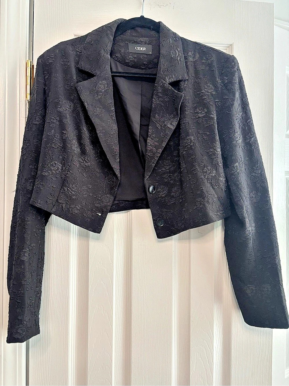 Cider Floral Cropped Blazer in Black Size Large Like New